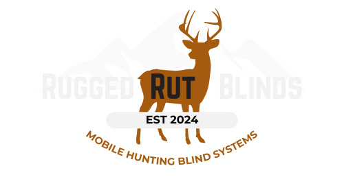 Logo featuring a brown deer silhouette with "RUT" on its body, "EST 2024" below, and the text "Mobile Hunting Blind Systems" curved at the bottom.